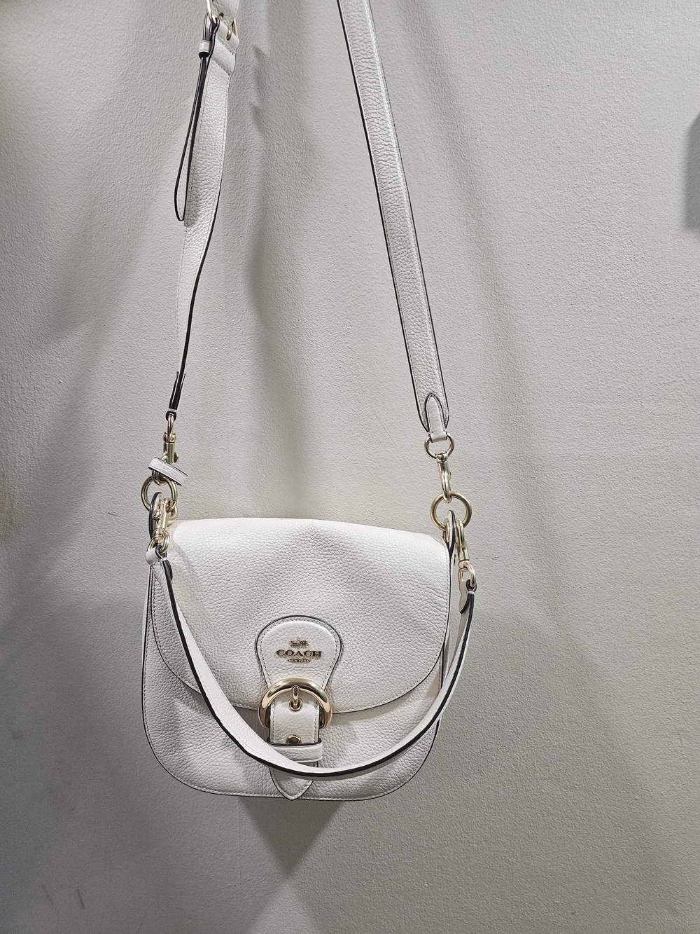 Coach Pebbled Leather White Saddle Crossbody Bag